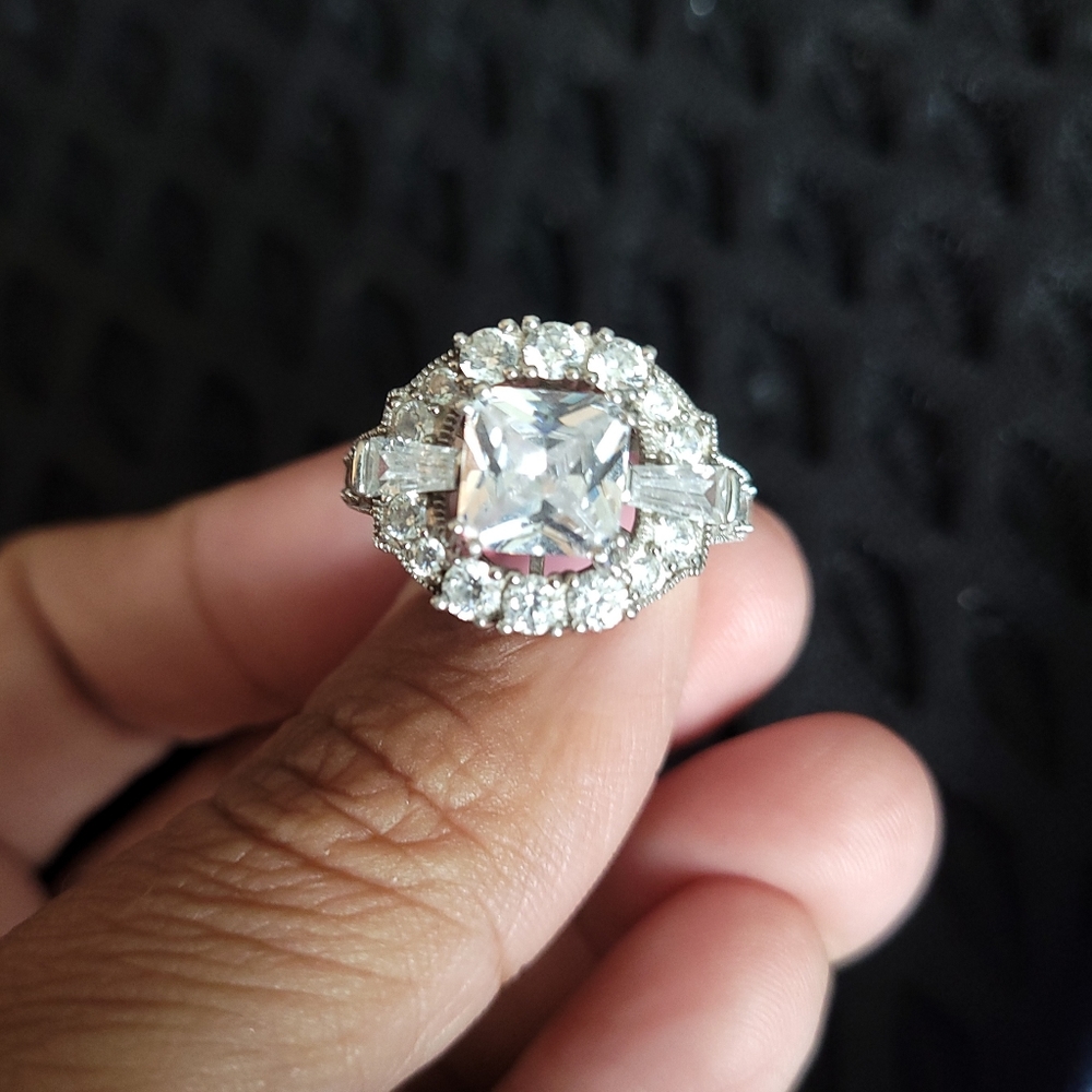 CZ Stone, Sterling Silver Band, Ring, Size 8
